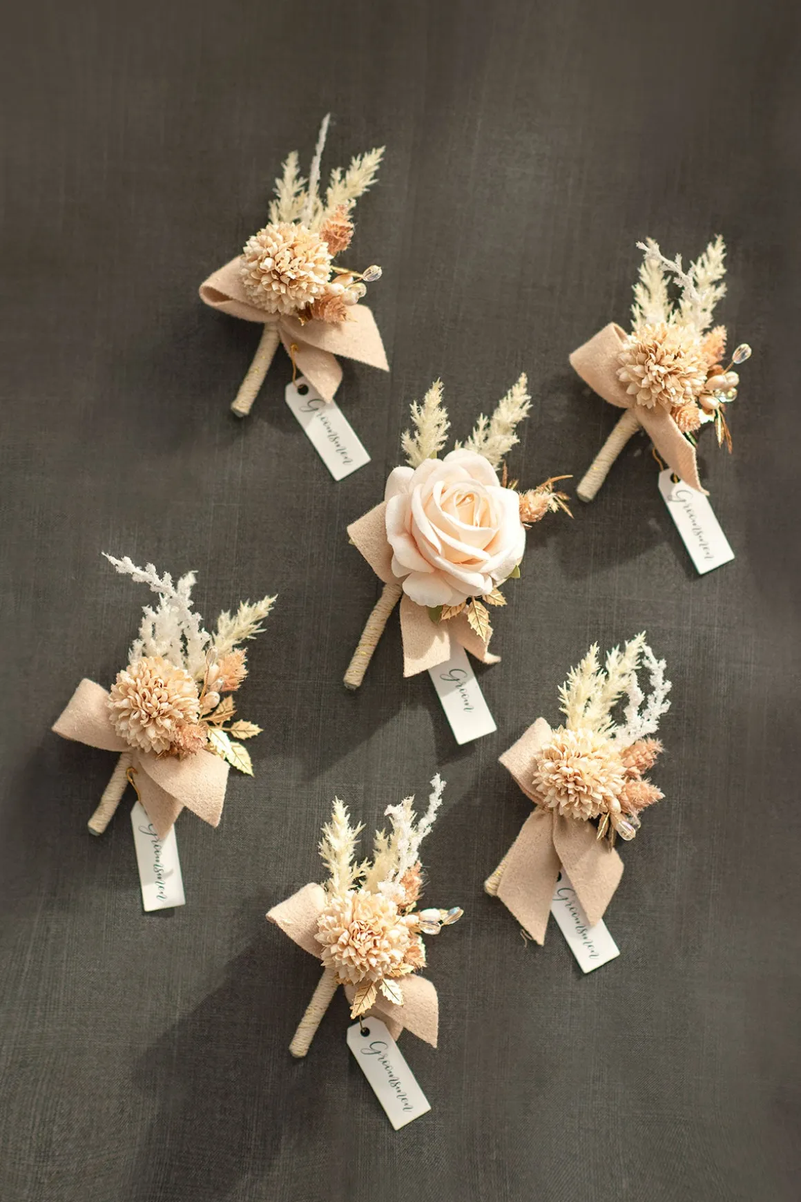 Boutonnieres in White & Beige