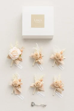 Boutonnieres in White & Beige