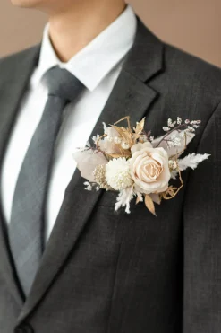 Boutonnieres in White & Beige