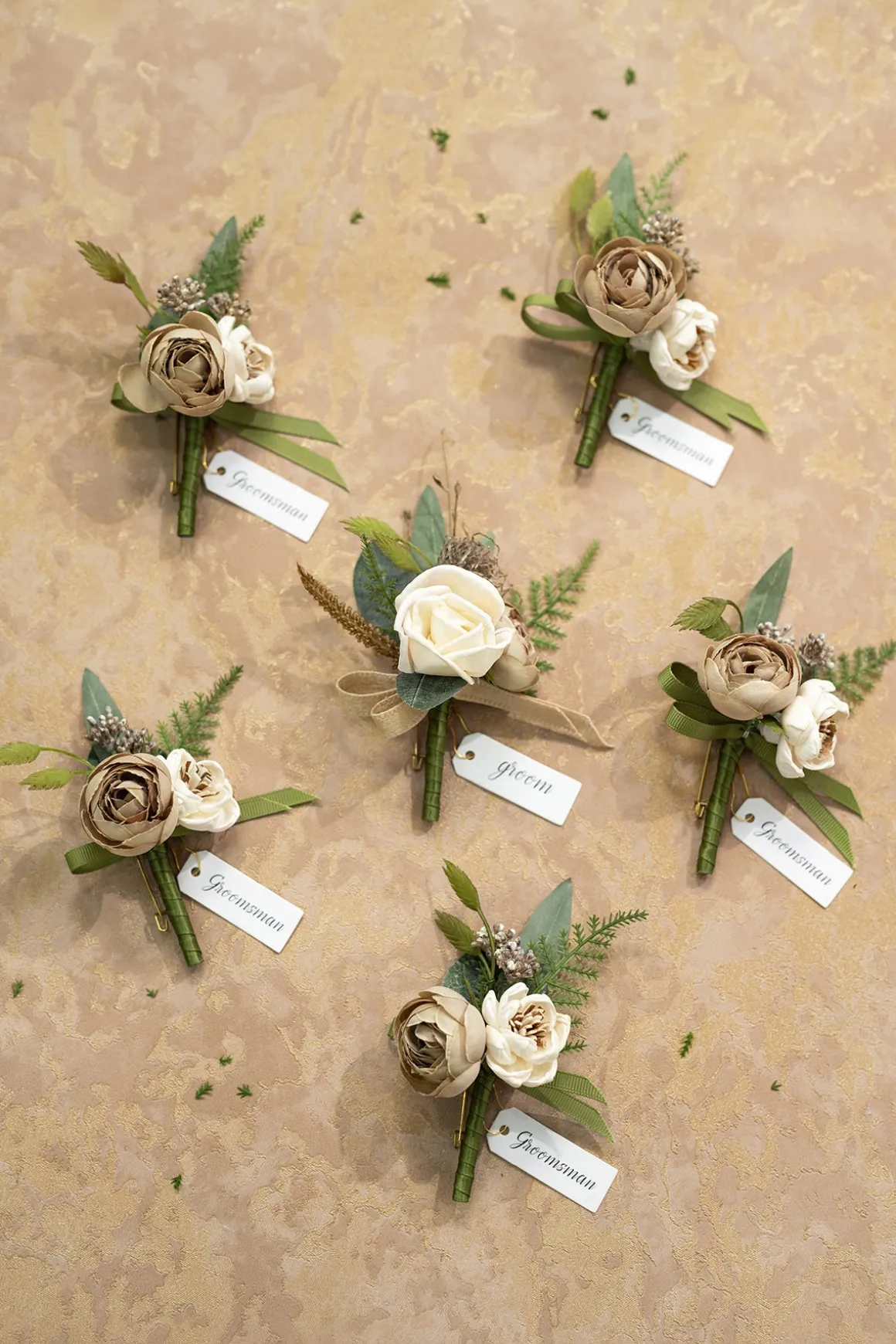 Boutonnieres in White & Beige | Clearance