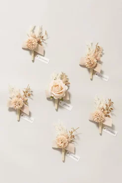 Boutonnieres in White & Beige (Set of 6) | Clearance