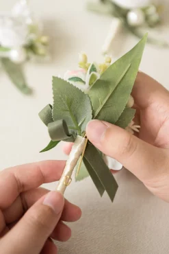 Boutonnieres in White & Sage