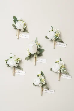Boutonnieres in White & Sage