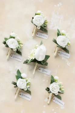Boutonnieres in White & Sage