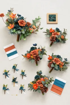 Bridal Flower Package in Dark Teal & Burnt Orange | Clearance