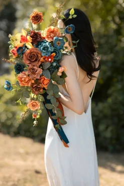 Bridal Flower Package in Dark Teal & Burnt Orange | Clearance