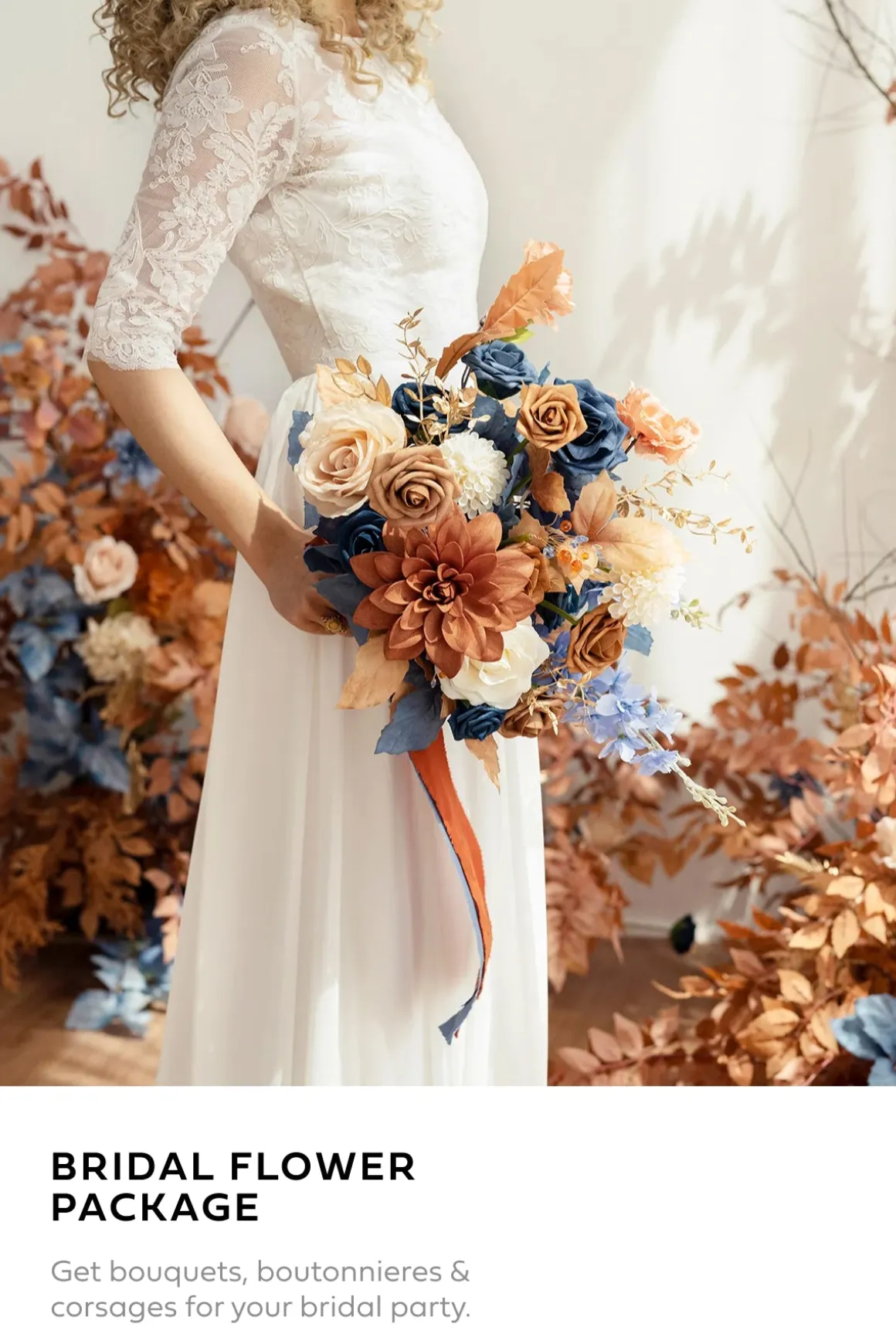 Bridal Flower Package in Russet Orange & Denim Blue