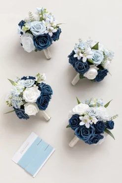 Bridesmaid Bouquet in Navy Blue & Cream | Clearance