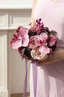 Bridesmaid Bouquet in Plum Velvet Wedding (Set of 4) | Clearance