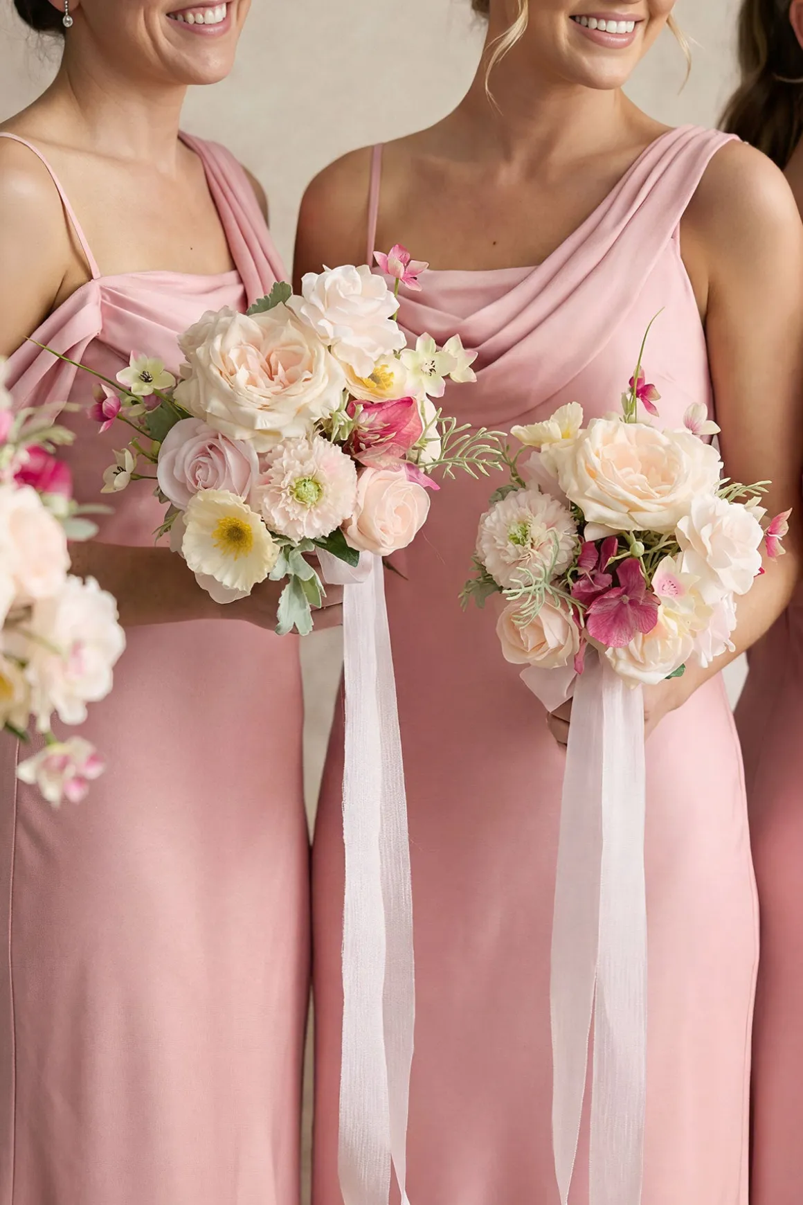 Bridesmaid Bouquet in Powder Pink & Berry Pink & Cream (Set of 4)