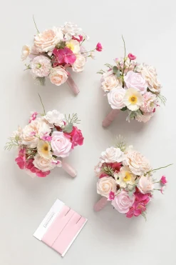 Bridesmaid Bouquet in Powder Pink & Berry Pink & Cream (Set of 4)