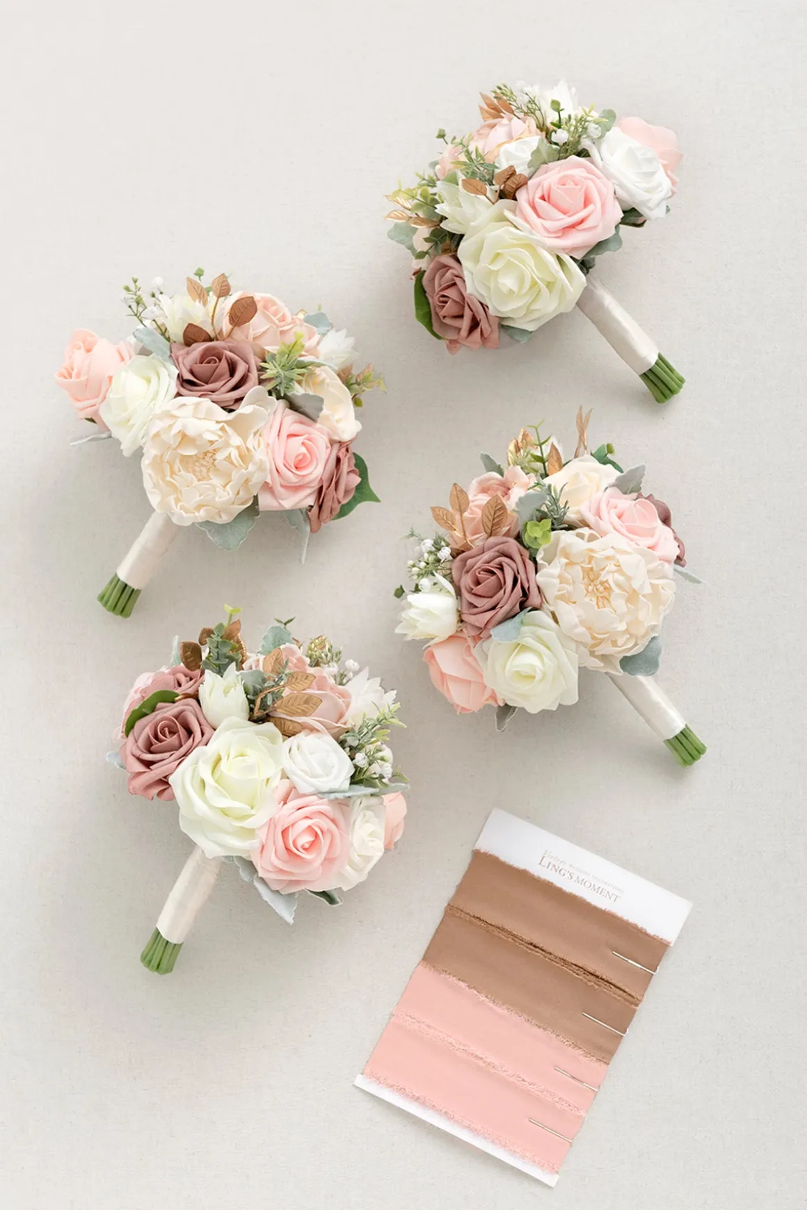 Bridesmaid Bouquets in Dusty Rose & Cream - 7" Round (Set of 4)