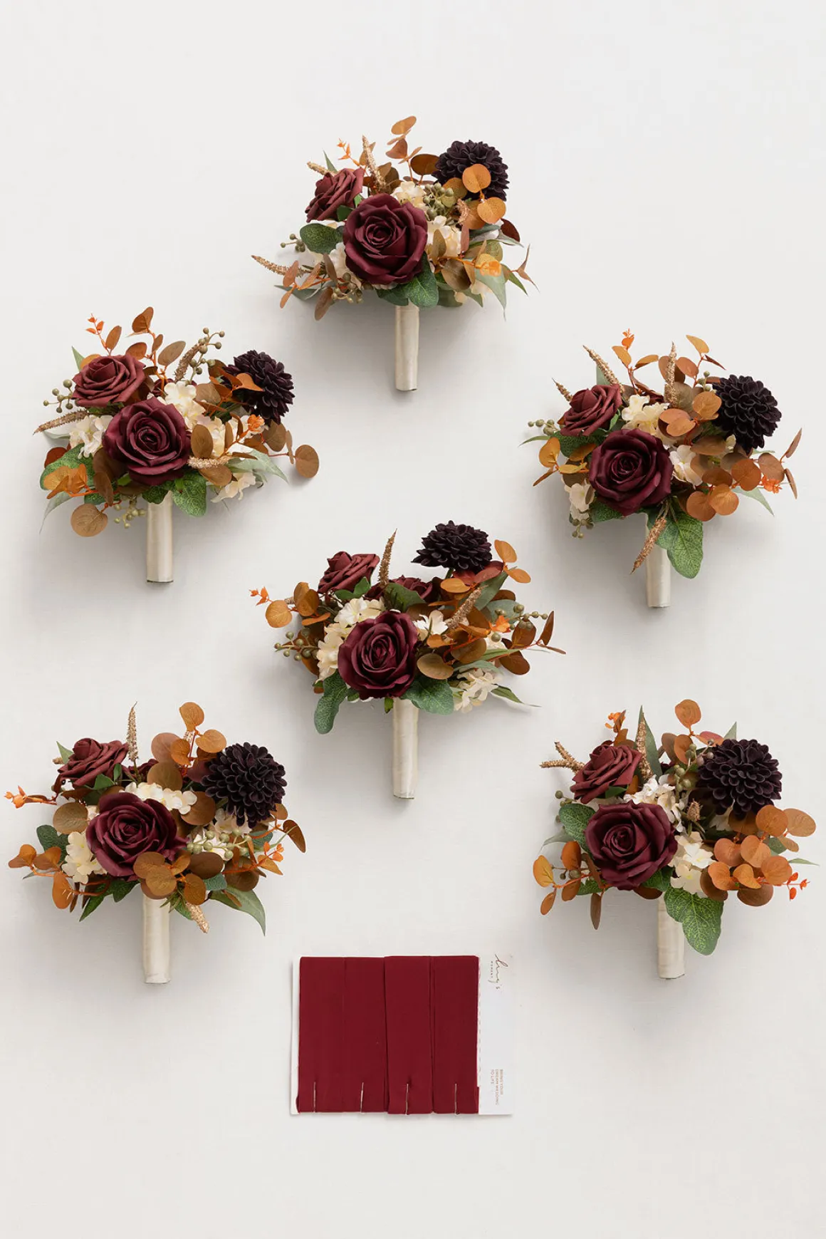 7" Bridesmaid Posy in Burgundy & Burnt Orange (Set of 6)