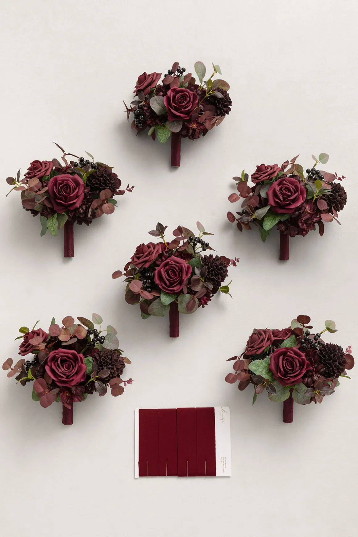 7" Bridesmaid Posy in Burgundy & Black Baccara (Set of 6 )