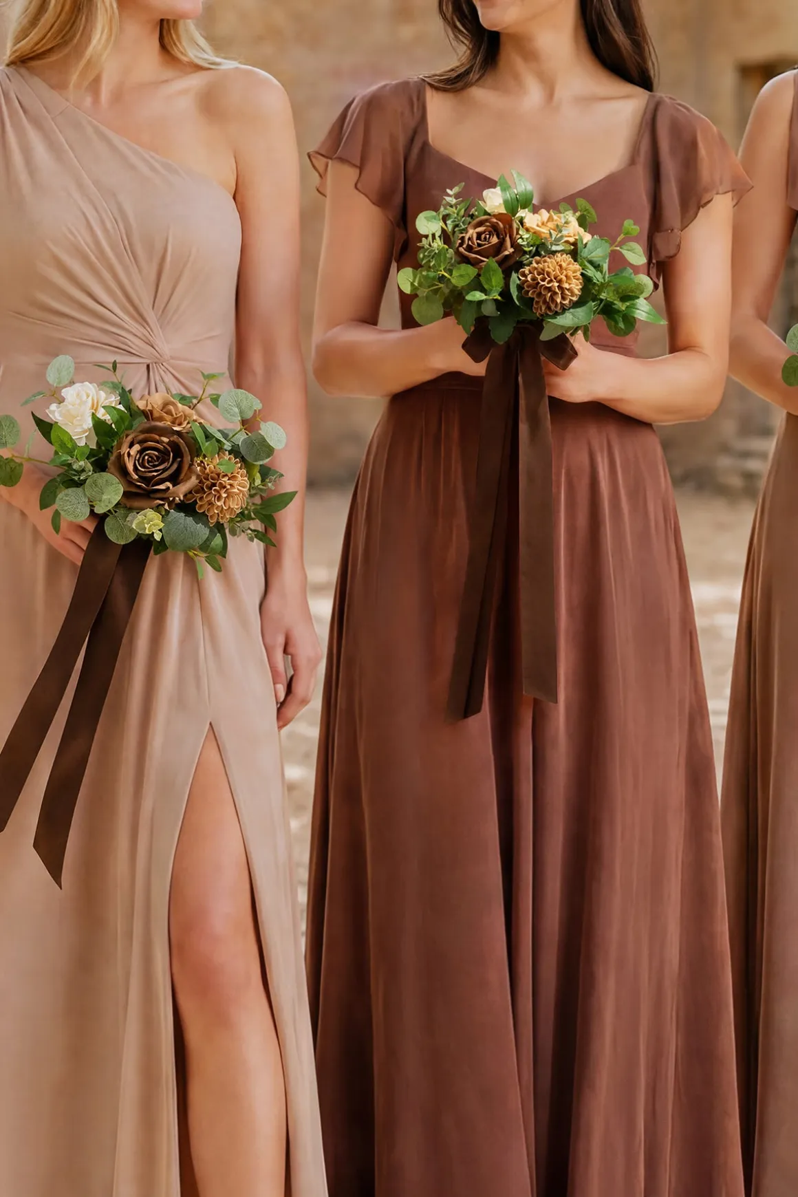 7" Bridesmaid Posy in Earth Brown & Sand Beige (Set of 6 )