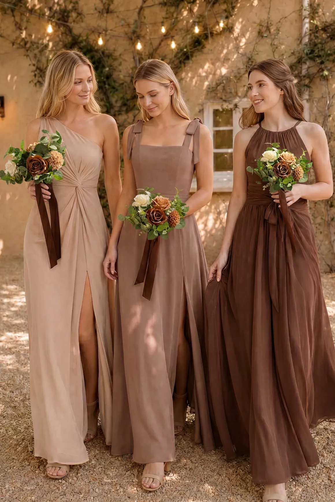 7" Bridesmaid Posy in Earth Brown & Sand Beige (Set of 6 )
