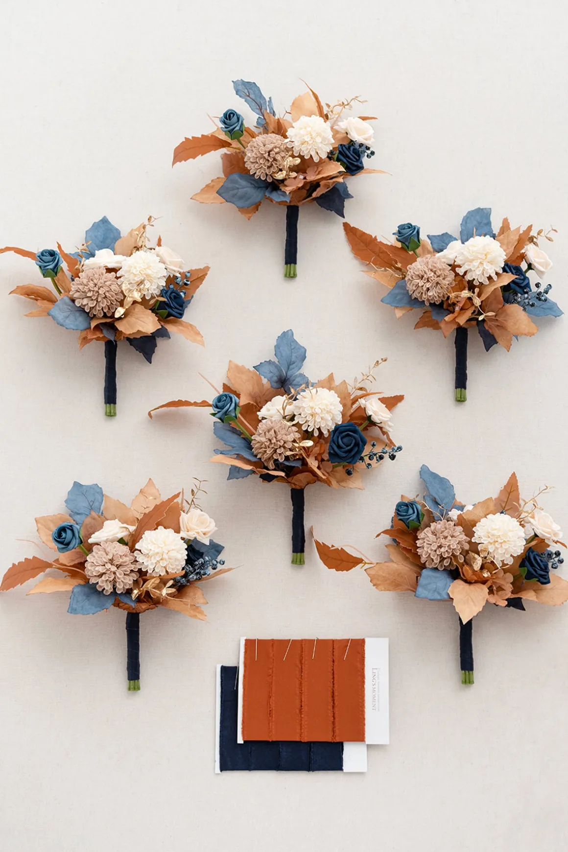 Bridesmaid Posy in Russet Orange & Denim Blue | Clearance