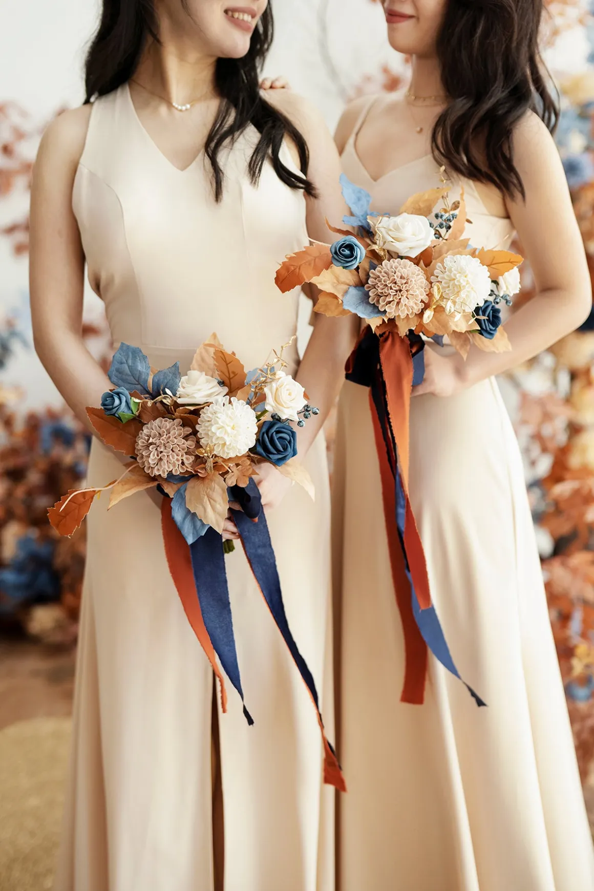 Bridesmaid Posy in Russet Orange & Denim Blue | Clearance