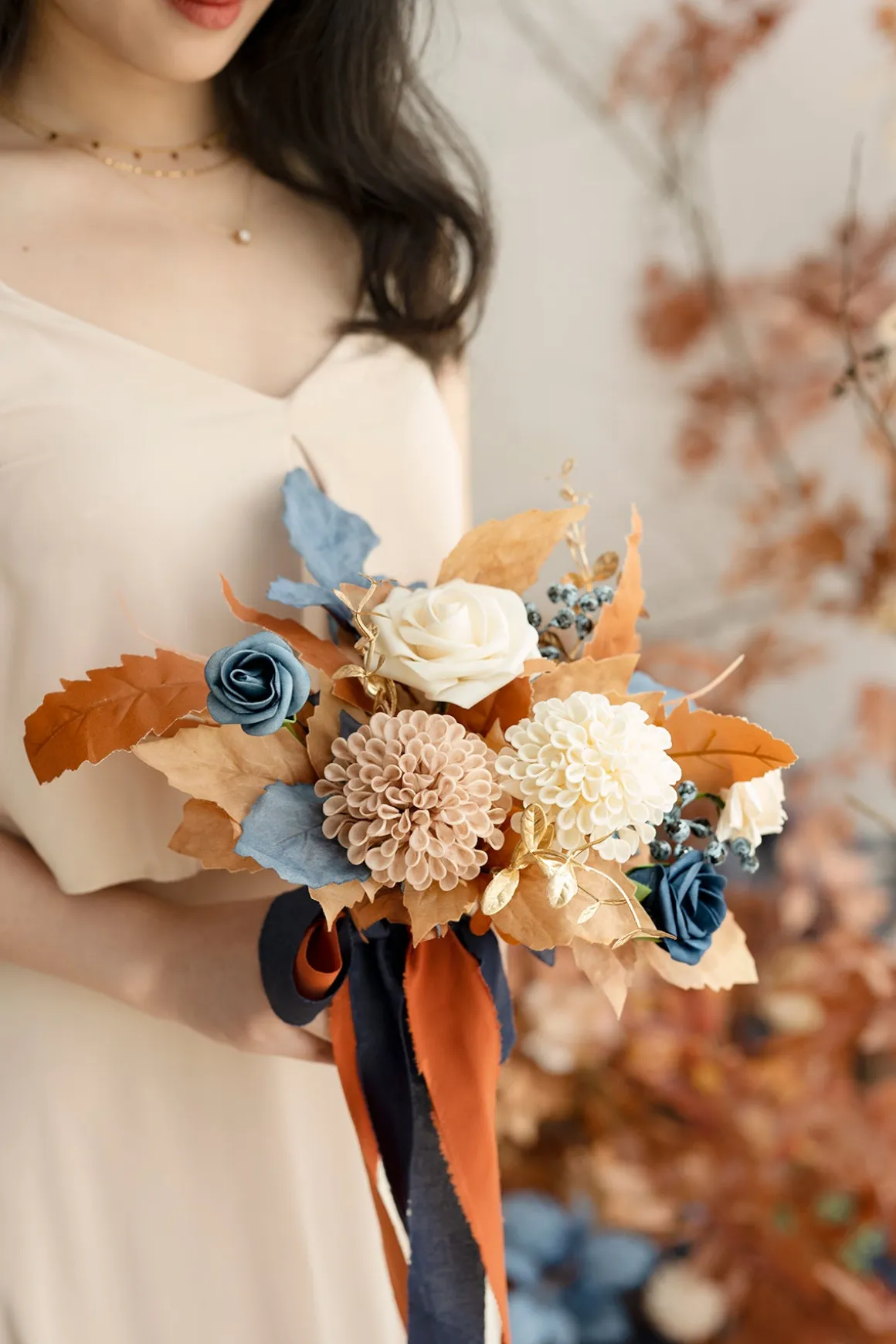Bridesmaid Posy in Russet Orange & Denim Blue | Clearance