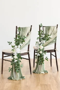 Chair Flower& Draping Package in White & Sage | Clearance