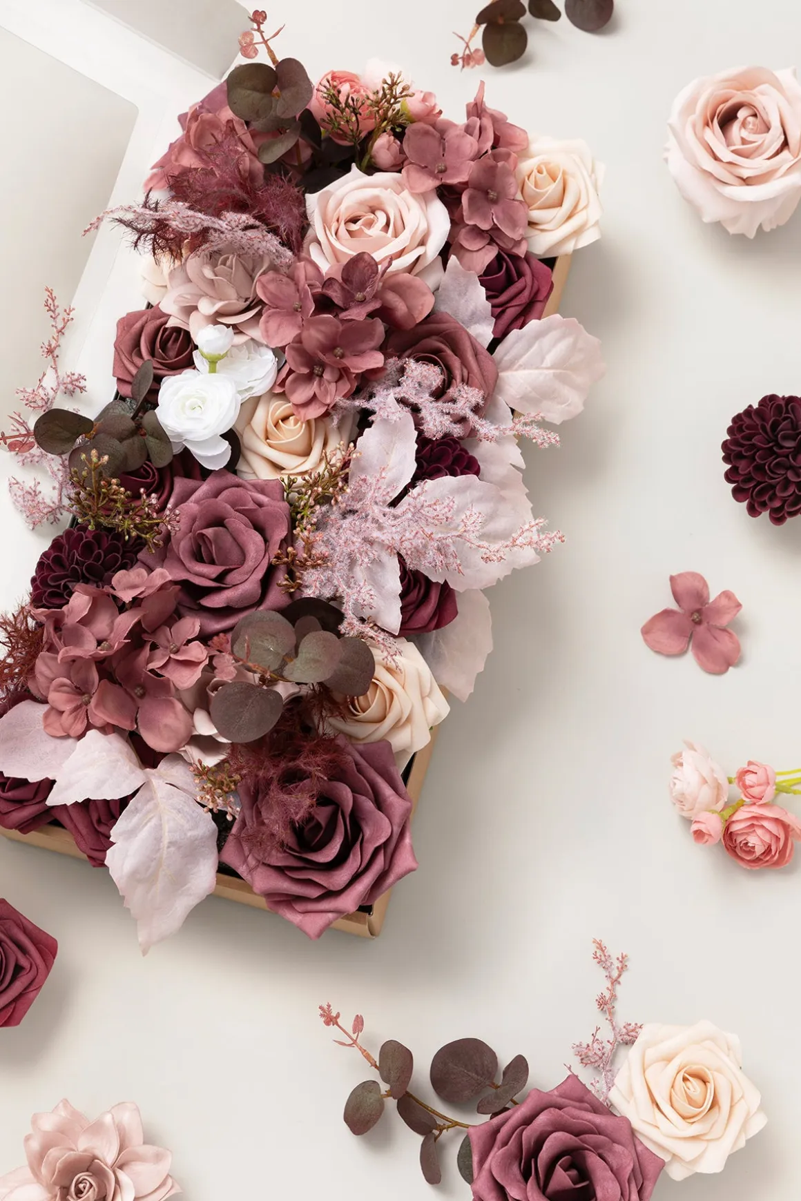 DIY Designer Flower Boxes in Burgundy & Dusty Rose