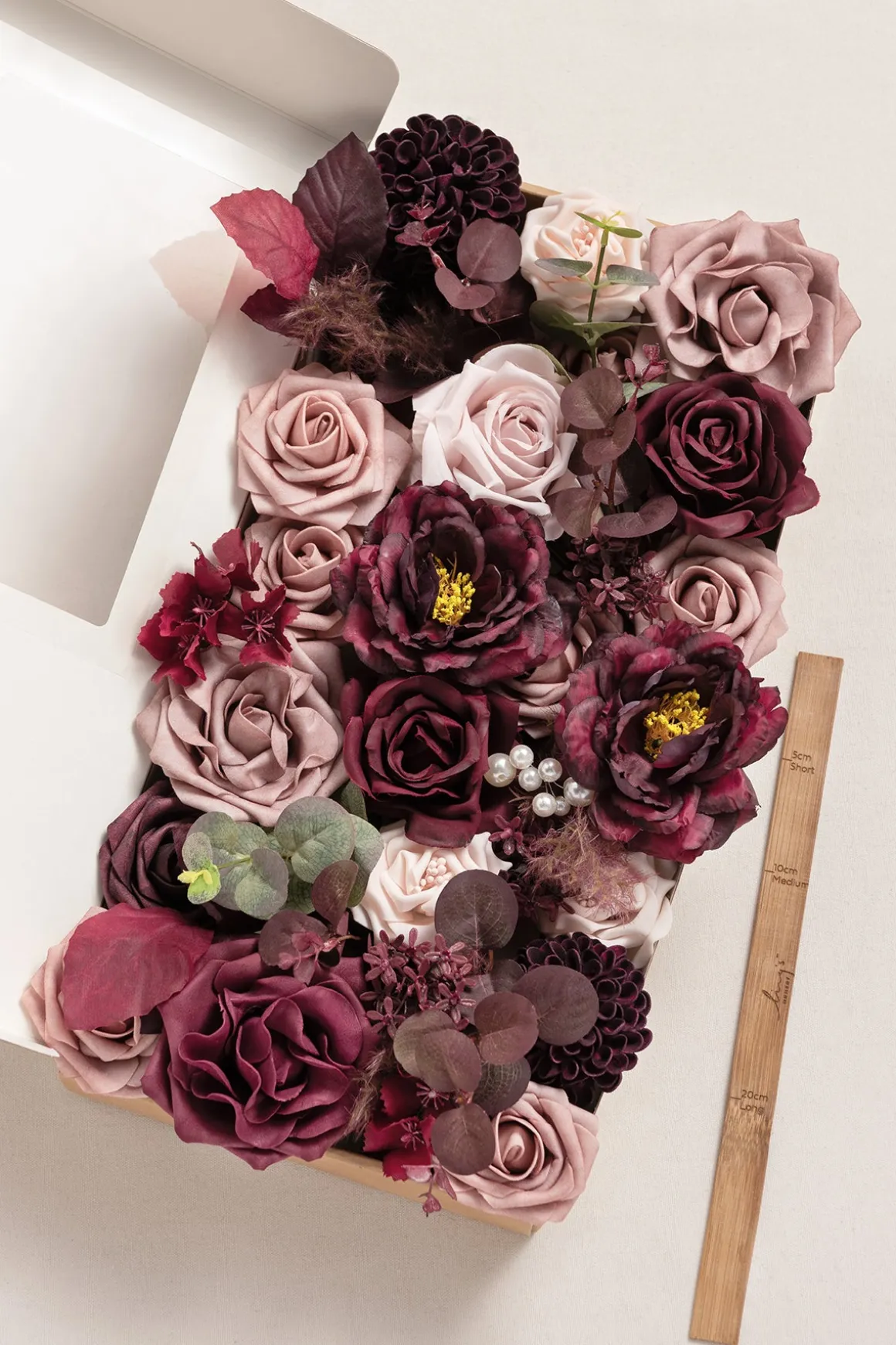 DIY Designer Flower Boxes in Burgundy & Dusty Rose