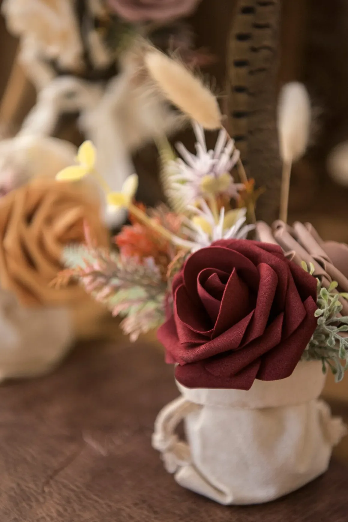 DIY Supporting Flower Boxes in Burgundy & Dusty Rose