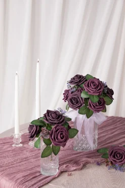 DIY Supporting Flower Boxes in Plum Velvet Wedding