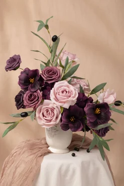 DIY Supporting Flower Boxes in Plum Velvet Wedding