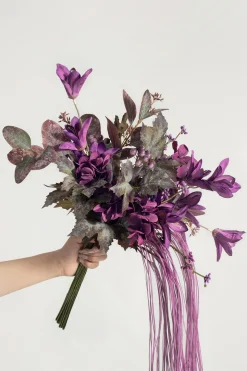 DIY Supporting Flower Boxes in Plum Velvet Wedding