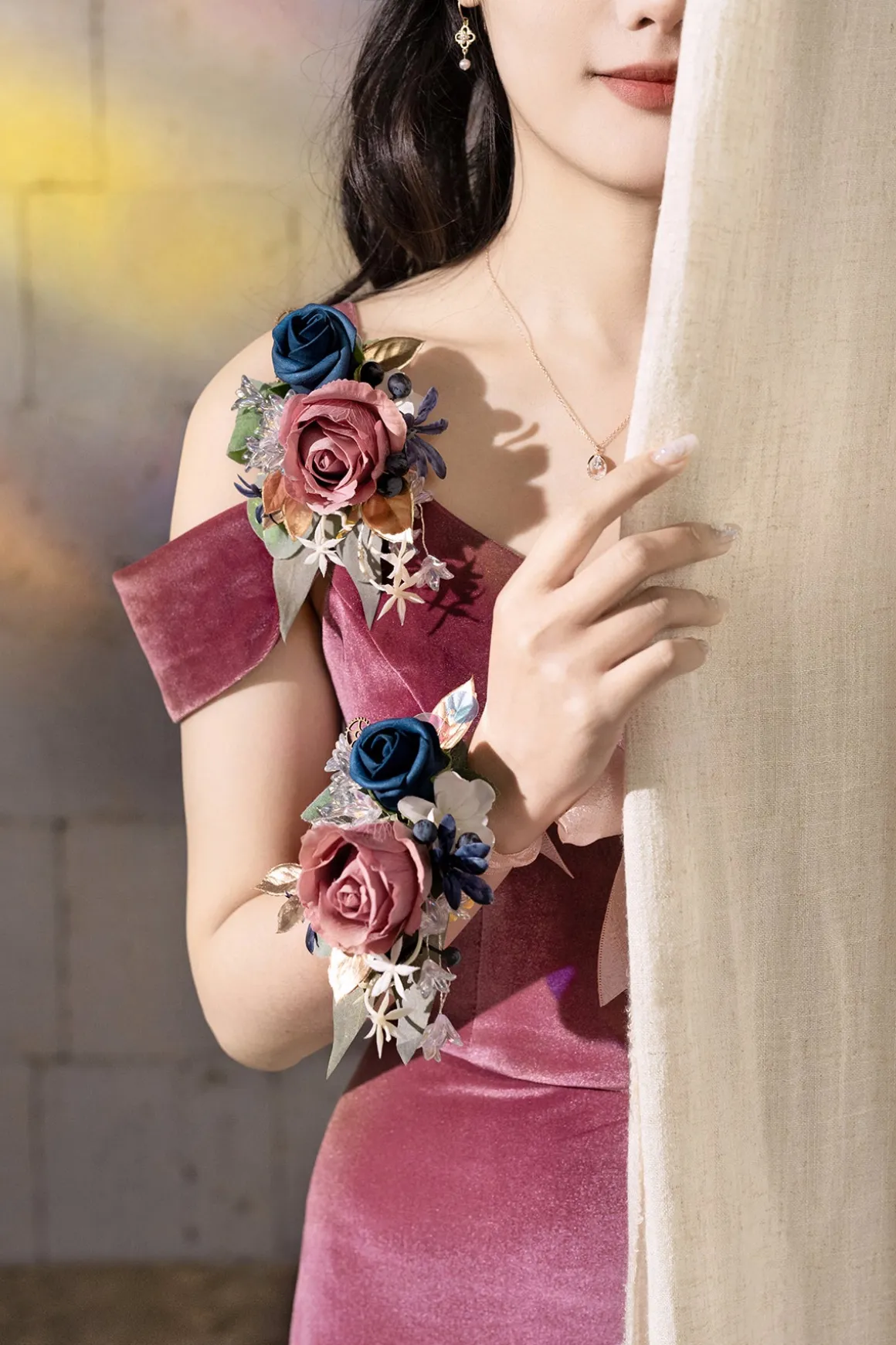Flash Sale | Wrist Corsages & Shoulder Corsages in Dusty Rose & Navy Blue