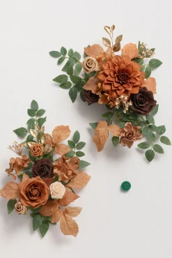 Flexible Combo Set Flower Sign Decor in Walnut Brown & Burnt Orange