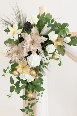 Flower Arch Decor with Drape in Gilded White Christmas Wedding