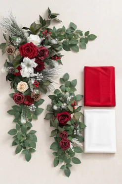 Flower Arch Decor with Drape in Christmas Red & Sparkle
