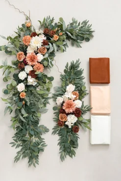 Flower Arch Decor with Drapes in Sunset Terracotta