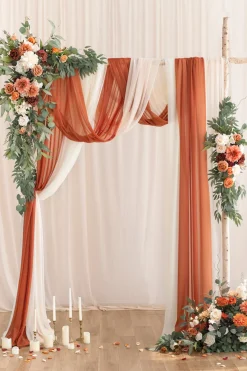 Flower Arch Decor with Drapes in Sunset Terracotta