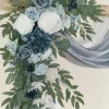 Flower Arch Decor with Drapes in Dusty Blue & Navy