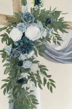 Flower Arch Decor with Drapes in Dusty Blue & Navy