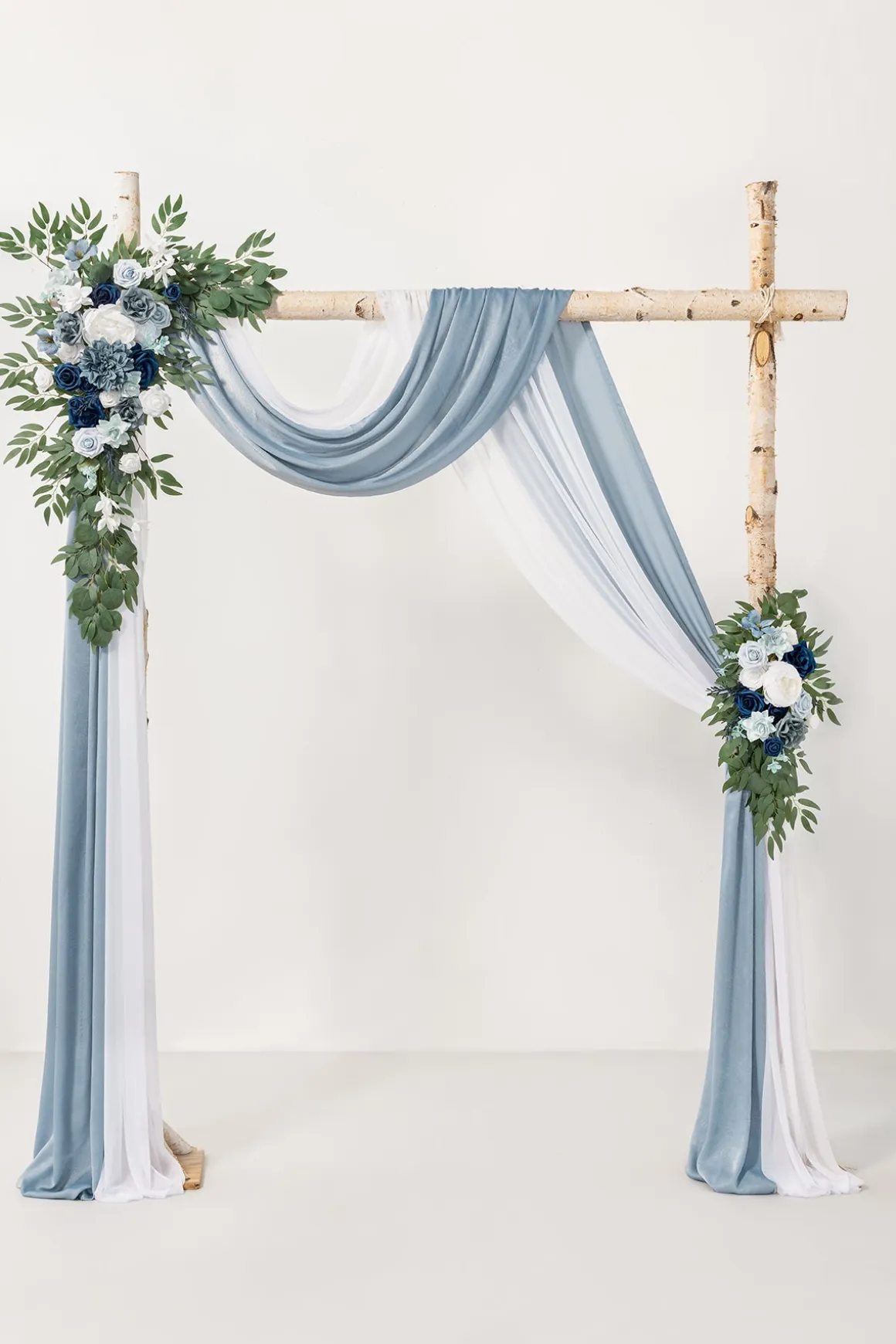 Flower Arch Decor with Drapes in Dusty Blue & Navy