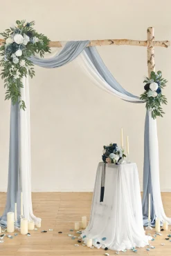 Flower Arch Decor with Drapes in Dusty Blue & Navy