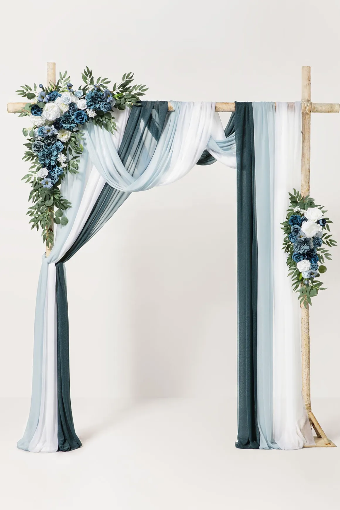 Flower Arch Decor with Drapes in Dusty Blue & Navy