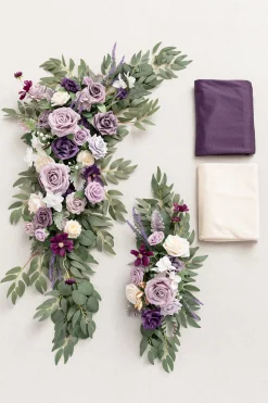 Flower Arch Decor with Drapes in Lilac & Gold