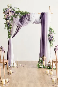 Flower Arch Decor with Drapes in Lilac & Gold