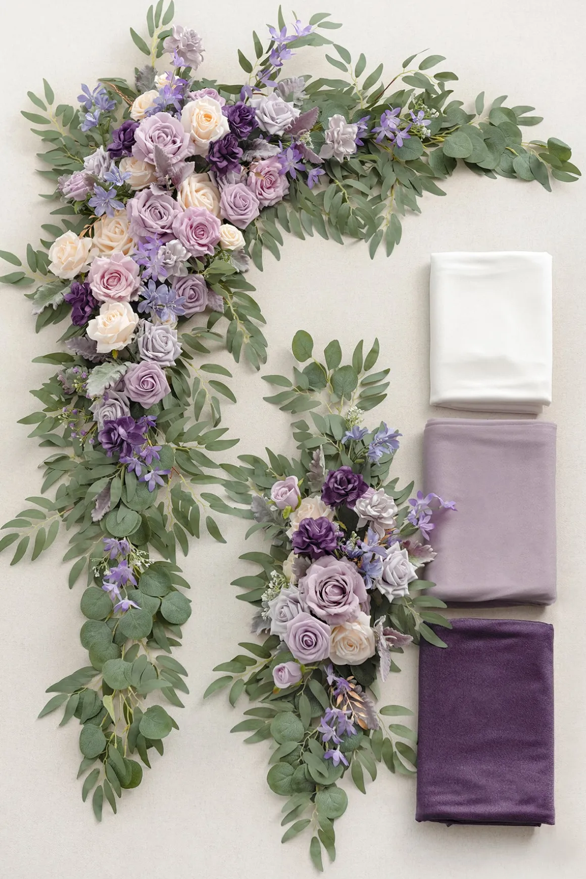 Flower Arch Decor with Drapes in Lilac & Gold