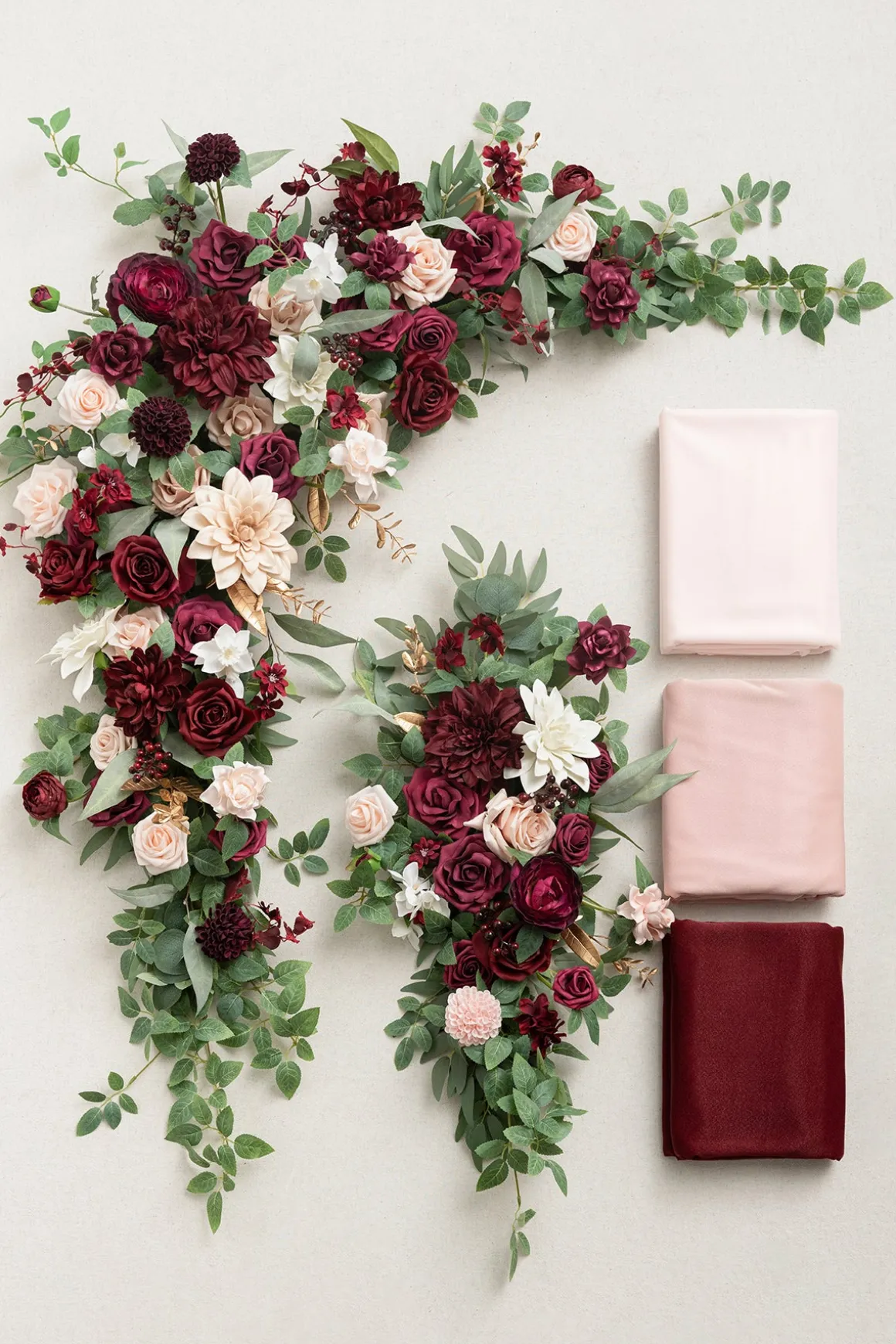 Flower Arch Decor with Drapes in Romantic Marsala