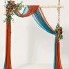 Flower Arch Decor with Drapes in Dark Teal & Burnt Orange