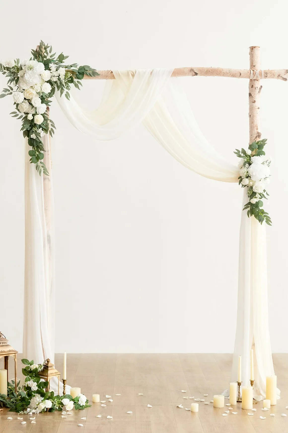 Flower Arch Decor with Drapes in White & Sage (Set of 4)