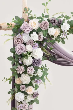 Flower Arch Decor with Drapes in Lilac & Sage Purple