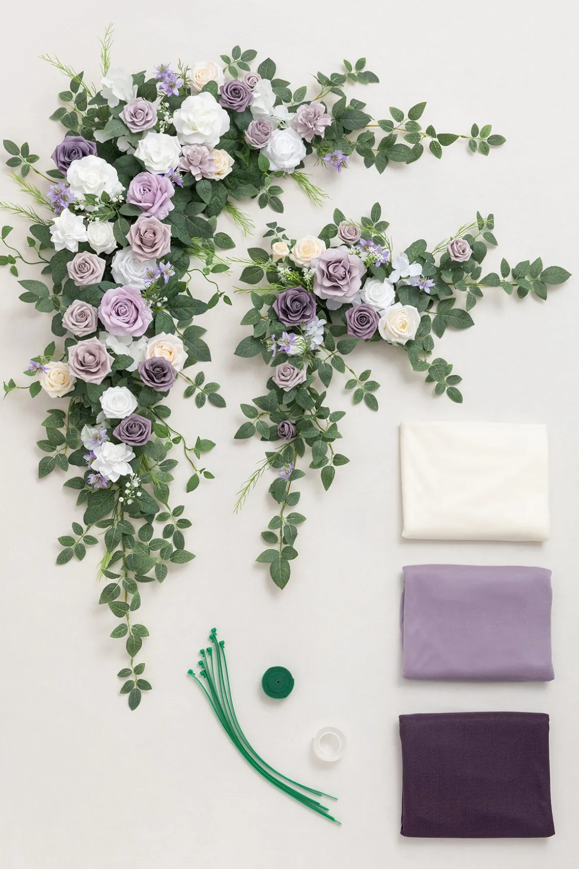 Flower Arch Decor with Drapes in Lilac & Sage Purple