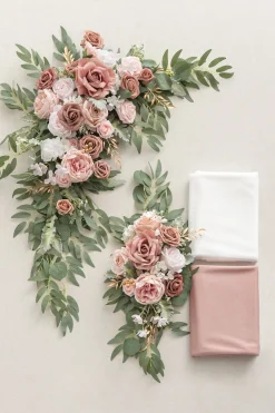 Flower Arch Decor with Drapes in Dusty Rose & Cream ( for 5 x 6ft )